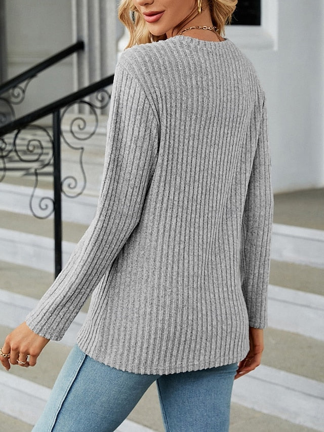 Women's Blouse Solid Color Stylish Casual Long Sleeve Crew