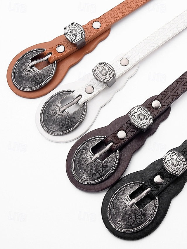 Women's Faux Waist Vintage Carved Leather Belt Western with
