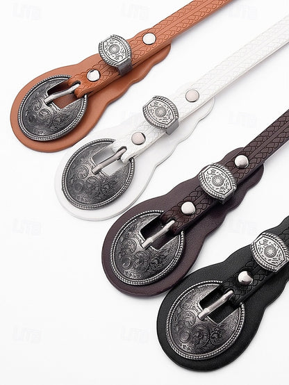 Women's Faux Waist Vintage Carved Leather Belt Western with
