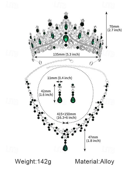 – Sparkling Set Gold-Plated Tiara Diamond Necklace Crown and