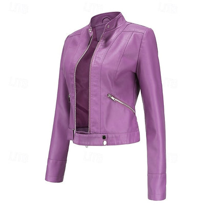 Faux Comfortable Pocket Women's Leather Jacket Zipper
