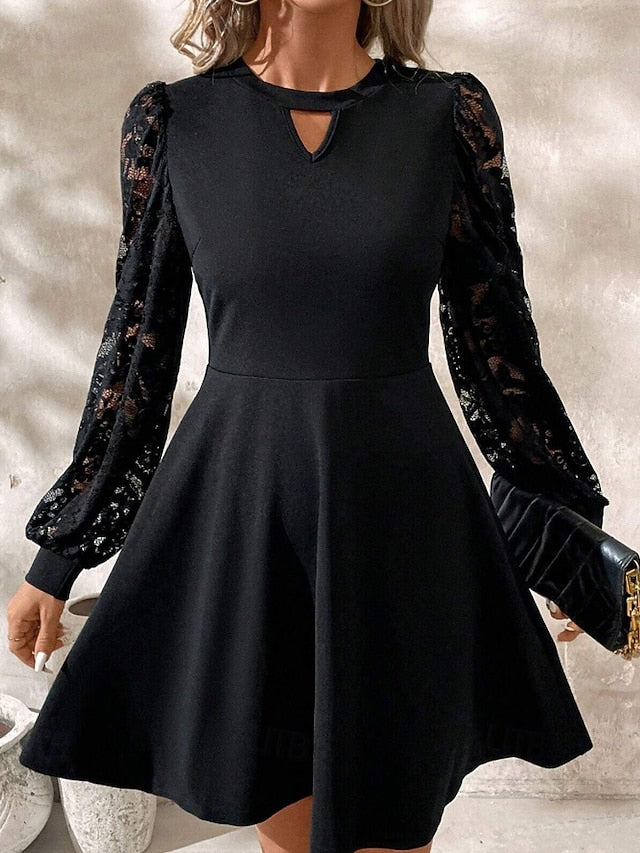 Women's Mini Dress Black Dress Lace Dress Elegant Modern
