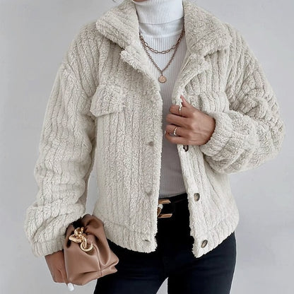 Buttons Plain Coat Casual Women's Comfortable Warm Teddy