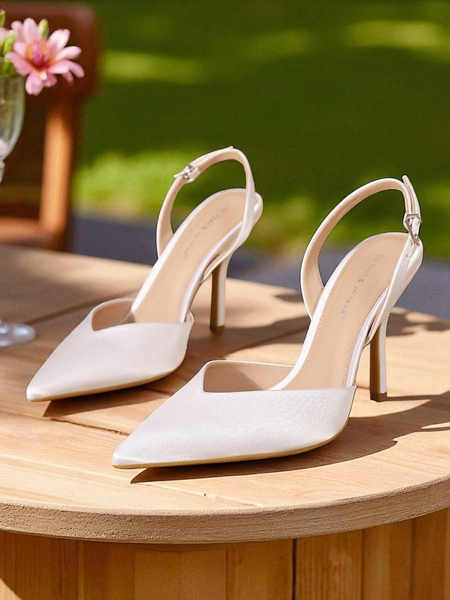 Slingback Toe Heels - Purple Women's Elegant Pointed Satin