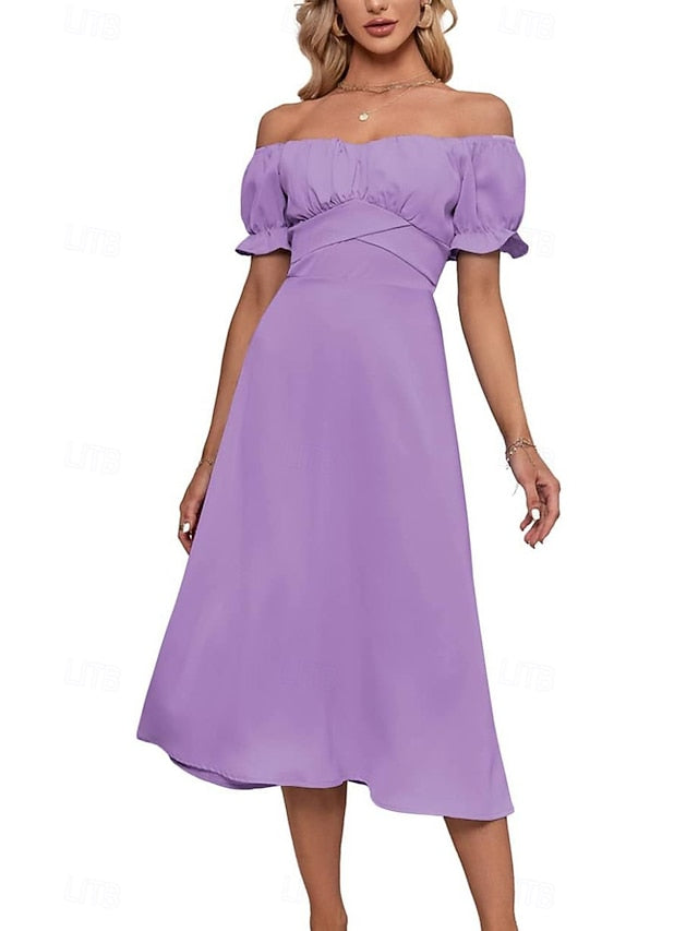 Women's Midi Dress Cotton Linen Dress Fashion Basic Modern