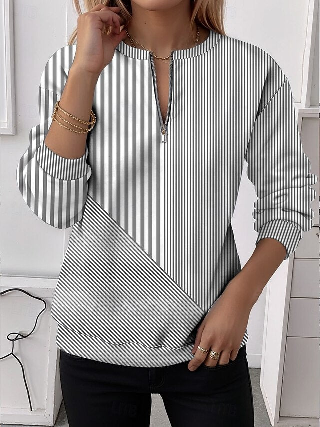 Women's Zip Up Sweatshirts Graphic Striped Casual Long