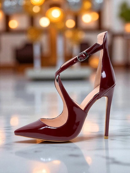 Stiletto Leather Heels Women's Strappy Patent - Purple