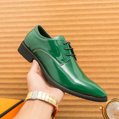 for Formal Shoes Glossy Leather Patent – Green Lace-Up Men