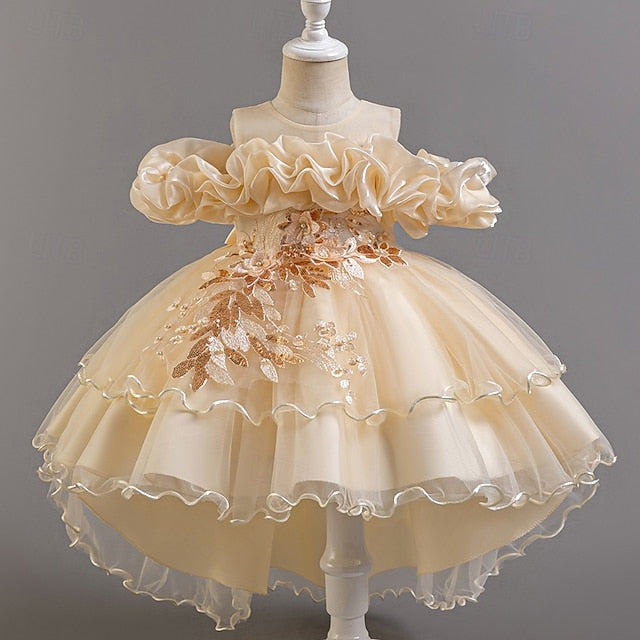 Dress Wedding Sleeve Girls' Kids Short Flower Floral Party