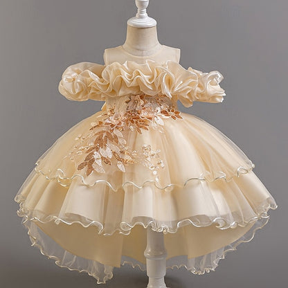 Dress Wedding Sleeve Girls' Kids Short Flower Floral Party