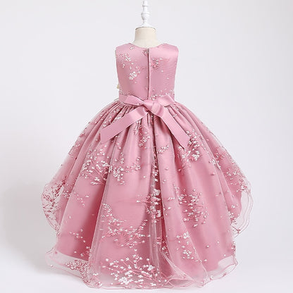 Dress Colored Girls' Kids Solid Wedding Floral Sleeveless
