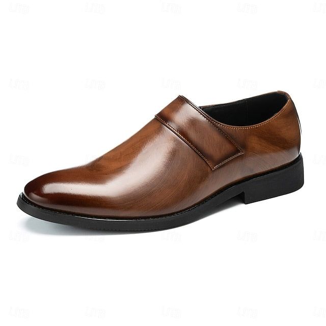 Leather Brown Men's Slip-On Shoes Dress Business Loafers
