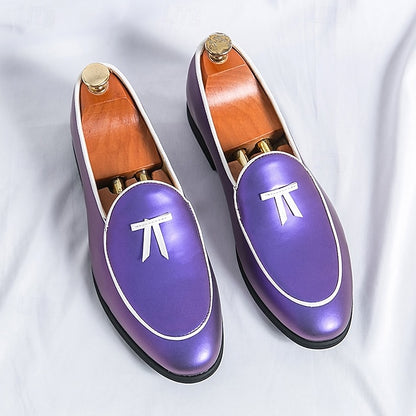 Leather Black Men's Patent Yellow Trim Loafers Faux with