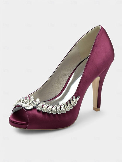 with Crystal Blue Embellishment Luxury Satin Peep-Toe Heels –
