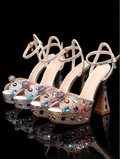 Heel Women's High with Rhinestone Platform Matching Sandals