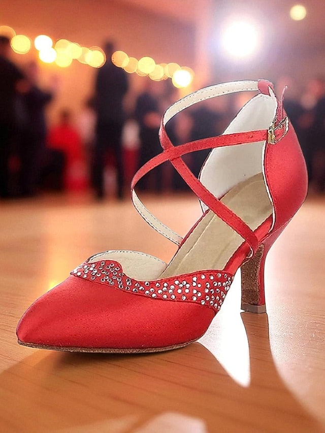 Closed Ballroom Toe Shoes Cross - Dance Satin Women's Red