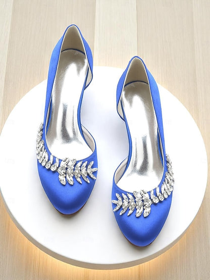 Satin Heel Silver Kitten - Low Heels Toe Women's Round