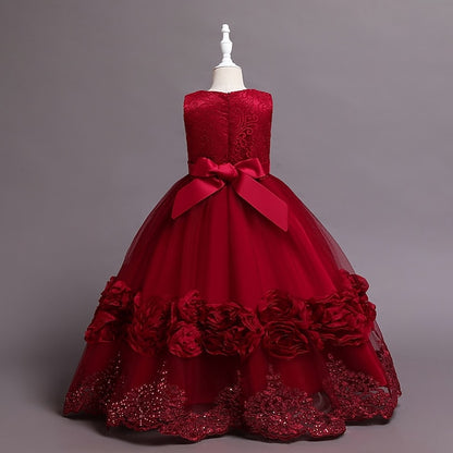 Little Girls' Party Dress A Floral Line Plain Kids