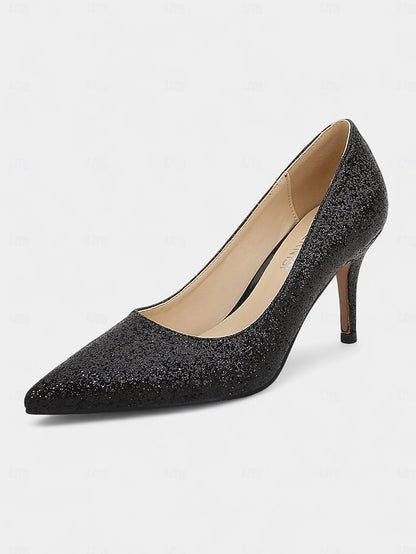Pumps Gold Pointed-Toe - Stiletto Sparkly Glitter Women's