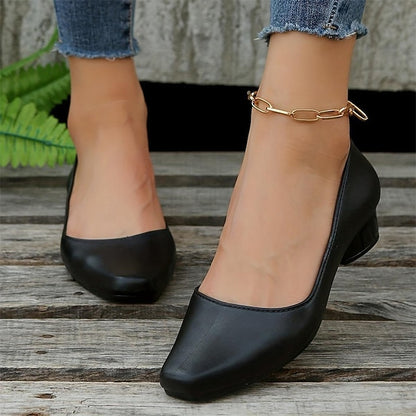 – Classic Heel Women's Toe Slip-On Black Low Pumps Round