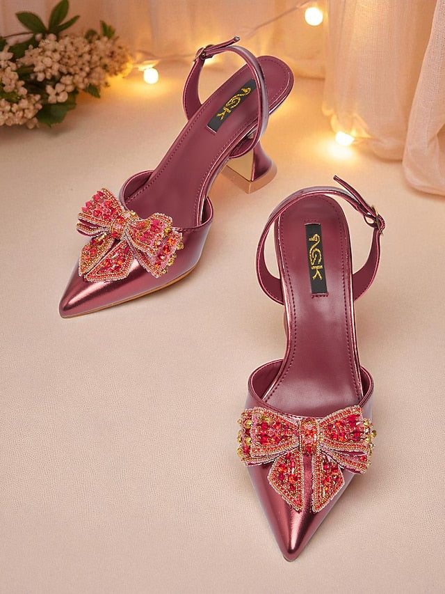 Pointed Gold Slingback - Metallic Toe High Women's Pumps