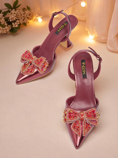 Pointed Gold Slingback - Metallic Toe High Women's Pumps