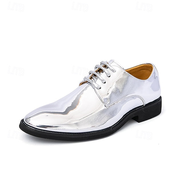 Patent Lace-Up Shoes Sleek Gold for Shiny – Leather Men
