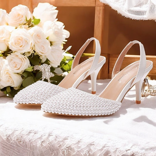 with Pearl Women's Slingback Embellishments White – Heels