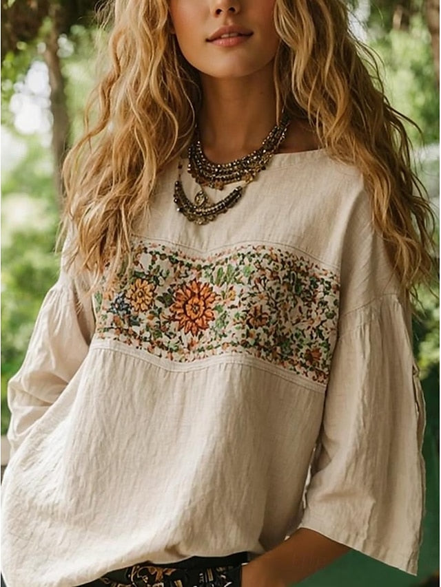 Women's Blouse Linen Like Breathable Lightweight Long