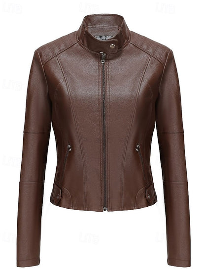 Faux Jacket Pocket Comfortable Leather Zipper Women's