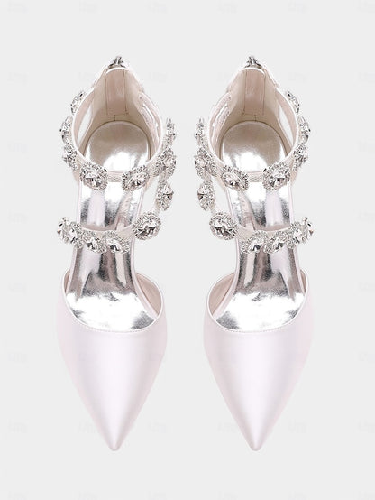 Satin Ankle Heels Crystal with Women's Purple Stiletto