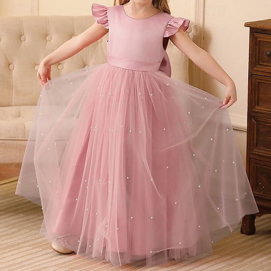 Solid Party Color Kids Dress Girl Flower Girls'