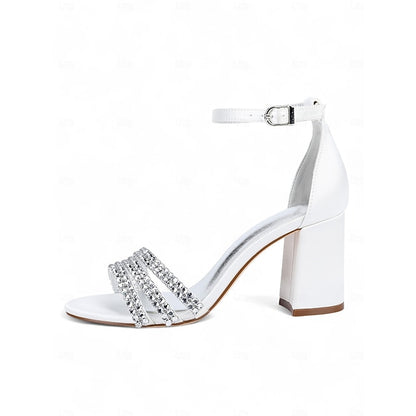 Purple Block with Heel Rhinestone Satin Sandals Women's