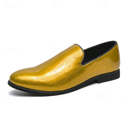 Men's Metallic Fashionable Gold Shiny Loafers Slip-On –