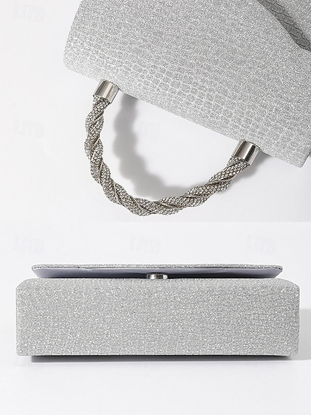 Handle Handbag with Glitter Rhinestone Women's Silver –