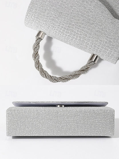 Handle Handbag with Glitter Rhinestone Women's Silver –