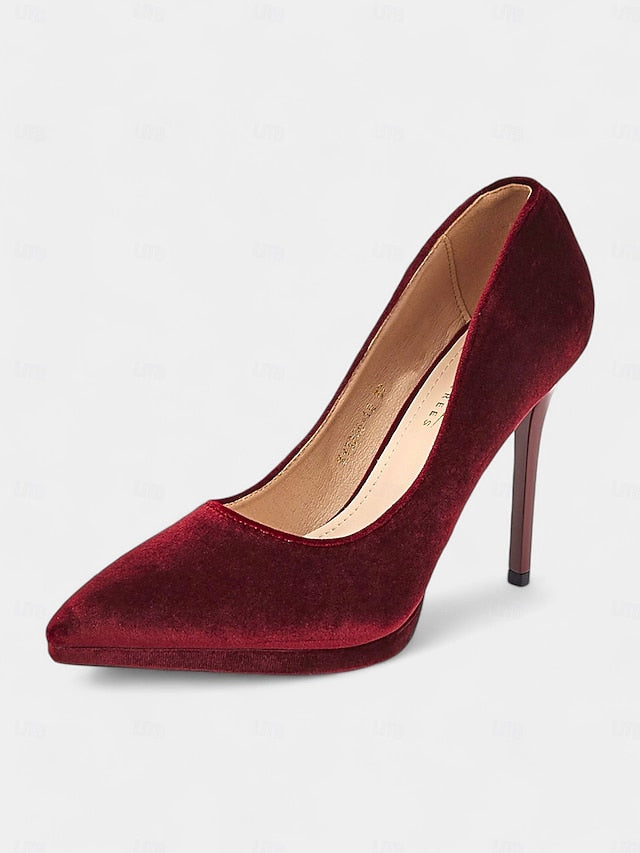 Pumps Velvet Women's with and Heel Burgundy Stiletto