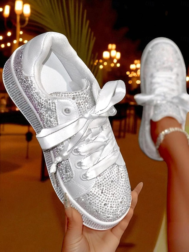 Lace-Up Sneakers Women's - Sparkly Glamorous Rhinestone