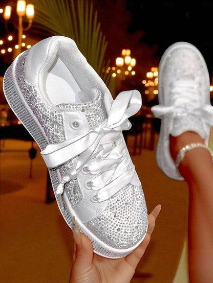 Lace-Up Sneakers Women's - Sparkly Glamorous Rhinestone