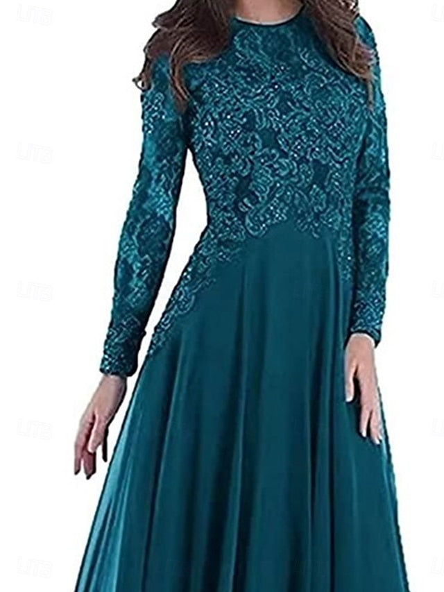 Neck Elegant Mother Dress Party Floor Bride Crew of A-Line the