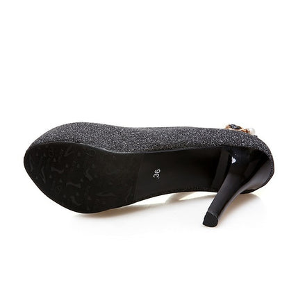 Women's Stiletto Heels with Ankle Glitter Platform Silver