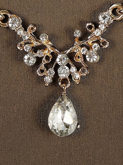 – Sparkling Set Gold-Plated Tiara Diamond Necklace Crown and