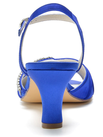 Women's Satin Blue Sandals Heeled Navy Rhinestone –