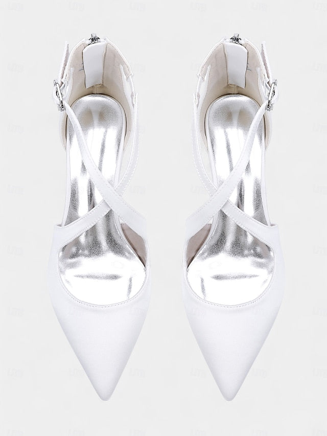 Block Ivory Pointed Heels Women's Toe - Elegant Satin