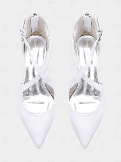 Block Ivory Pointed Heels Women's Toe - Elegant Satin