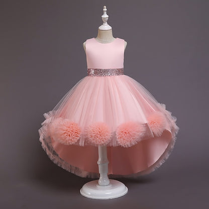 Solid Short Girls' Dress Kids Colored Girl Flower