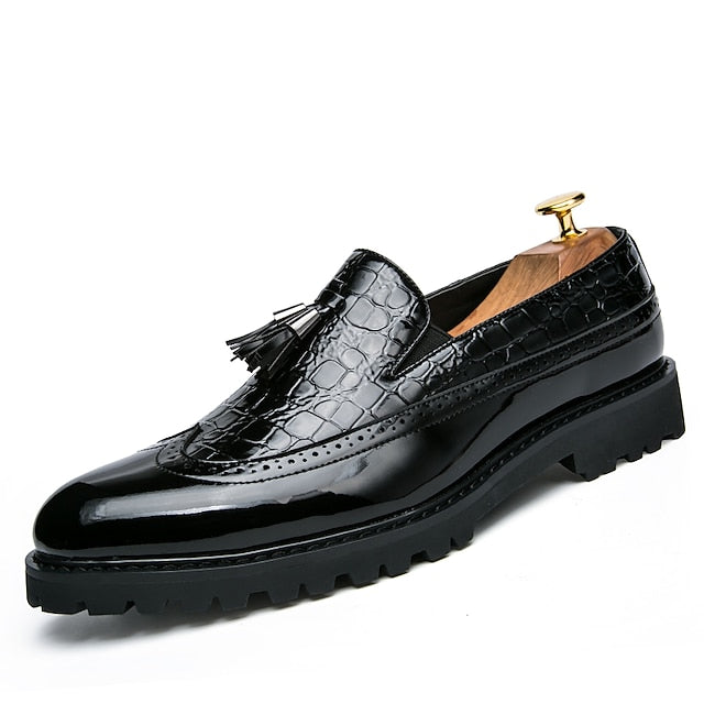 and Pattern Men's Black Loafers - Crocodile Red Stylish