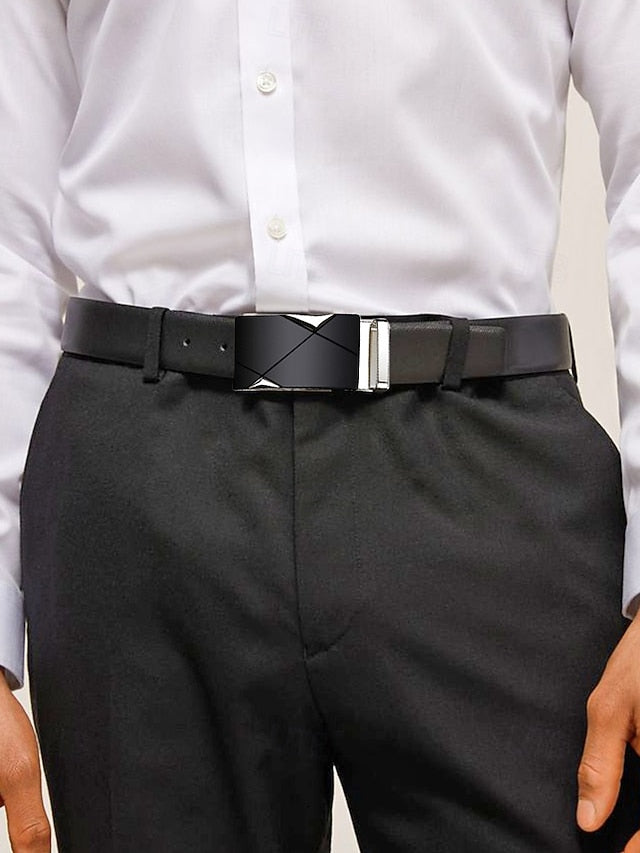 Leather Elegant Black with Metal Belt Men's Adjustable