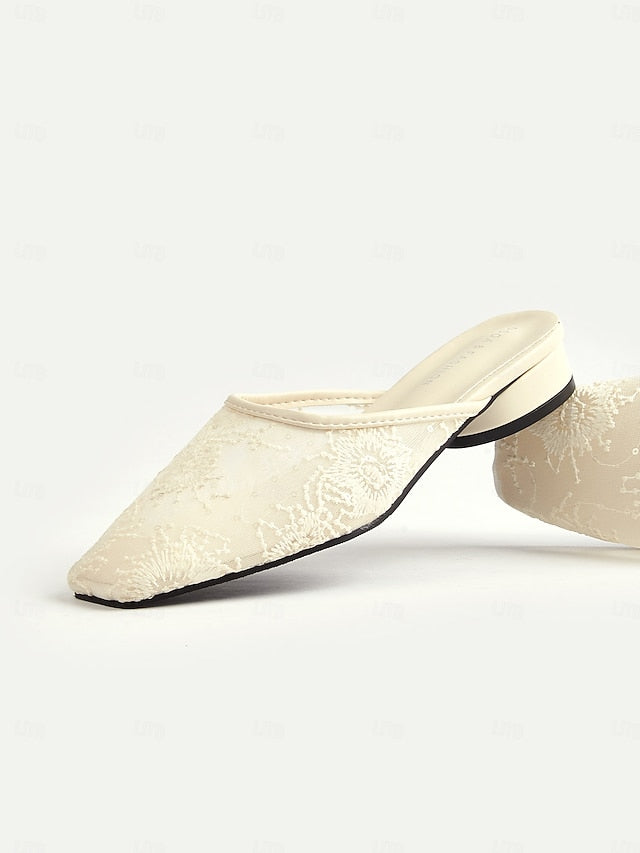 Flats – White Sheer Elegant Women's Ballet Mesh Lace