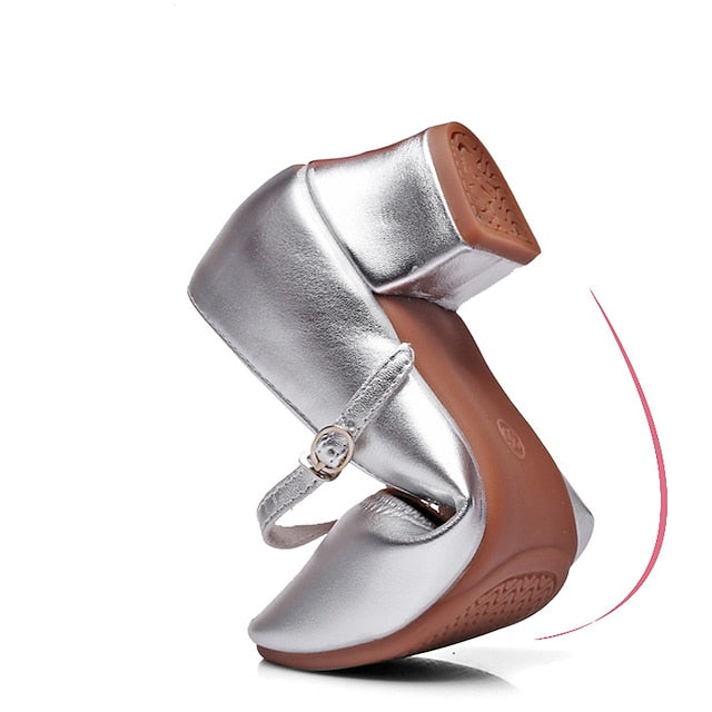 Women's with Low Mary Heel Jane Buckle Dance Gold Shoes